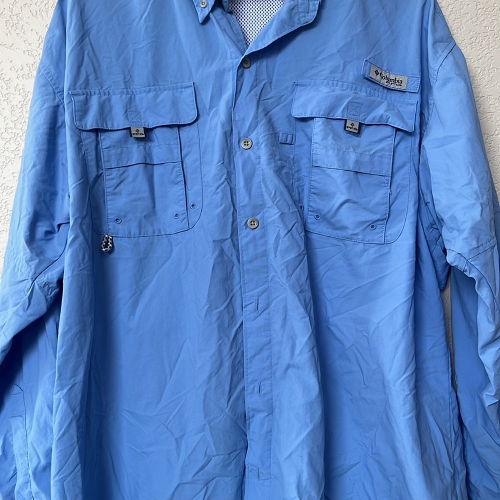 Columbia Long Sleeve Shirt Button Down Collared Omnishade Blue size Extra Large - Picture 7 of 13